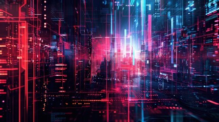 Fototapeta premium Glitchy Cyberpunk Neon Background with Tech Distortion in Dark Theme (16:9 Aspect Ratio)