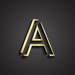 letter A stylized 3d golden symbol with shadow