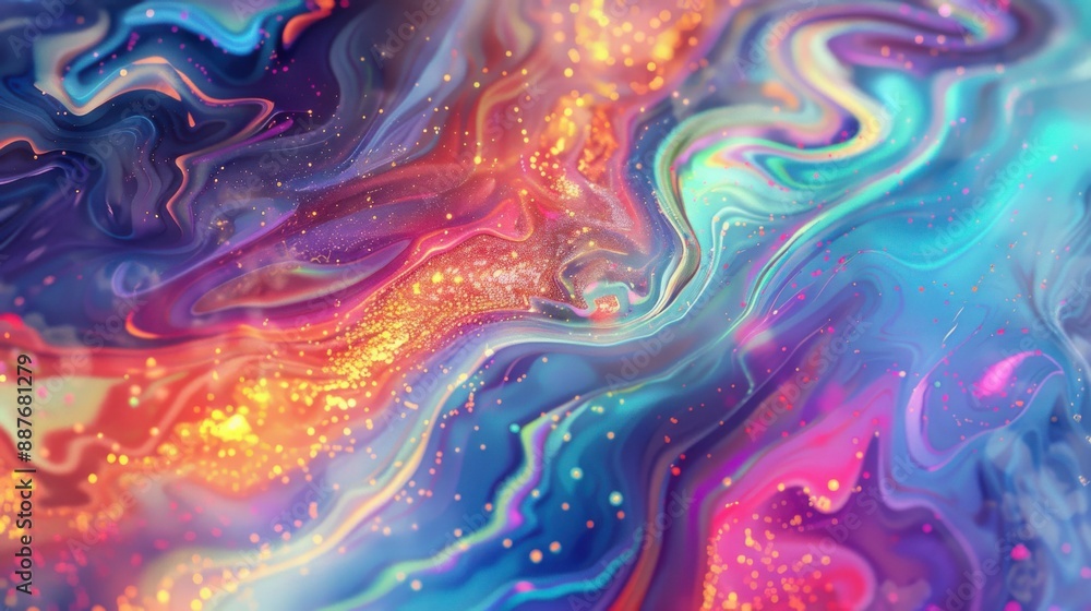 Poster technicolor dreamscape - psychedelic glitch art with swirling patterns and digital distortion in vib