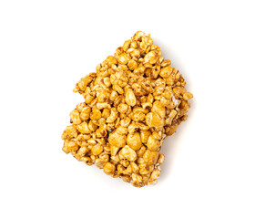 Puffed rice bar isolated, sweet wheat kozinaki, puff cereal block pieces, sugar crispy wheat bar, healthy popped dessert