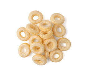 Cereal Rings Isolated, Breakfast Rice Loops, Corn Cereals Snack