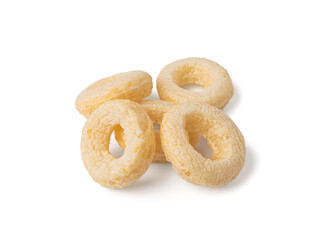Cereal Rings Isolated, Breakfast Rice Loops, Corn Cereals Snack