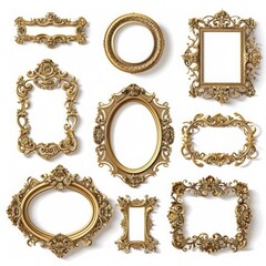 Set of Vintage Golden and wooden frame, decorative elegant luxury frame illustration design on a white background Ai generated