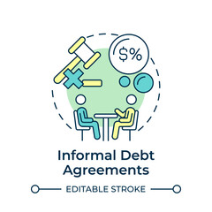 Informal debt agreements multi color concept icon. Payment terms, financial assistance. Round shape line illustration. Abstract idea. Graphic design. Easy to use in infographic, presentation