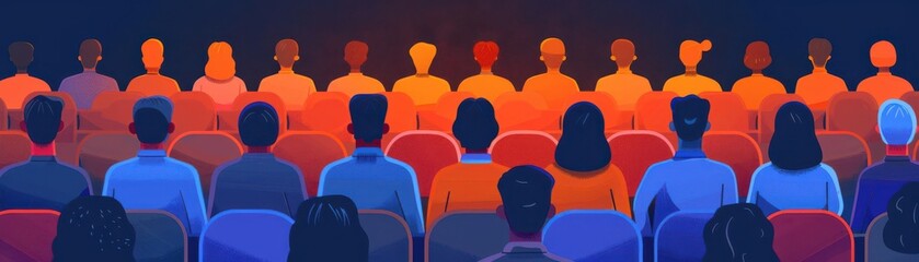 Obraz premium Silhouettes of people in a crowd, looking forward.