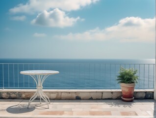Fototapeta premium Outdoor Table on beautiful view ocean from balcony balcony has w
