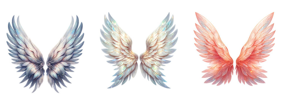 Magical glittery fairy and angel wings clipart, isolated on transparent background