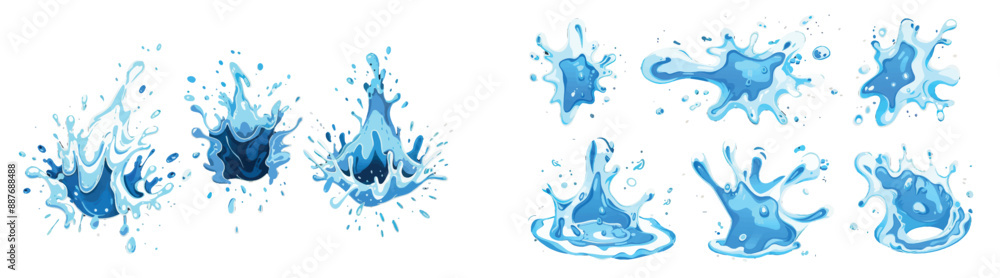 Poster animation of tidal water splashing atop a wave. sea or ocean liquid swirl effect with drops and spra