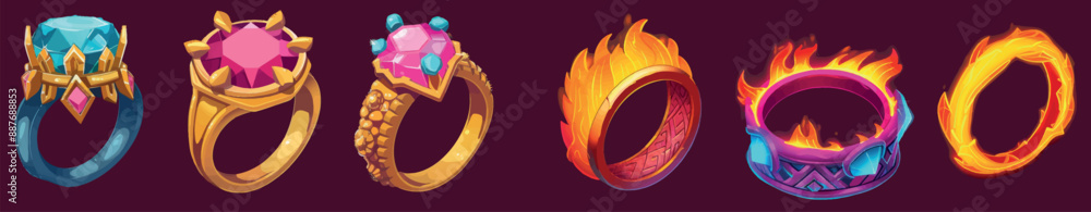 Poster fantasy game ui button icon. gold and metal round level ring design with crown. medieval gui interfa