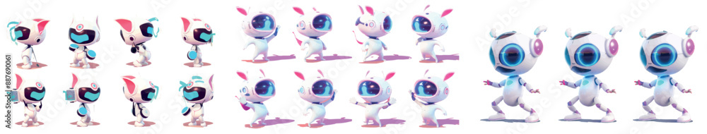 Aufkleber animated evolution robot character with sad, happy, and frightened emotions. modern chatbot friend i