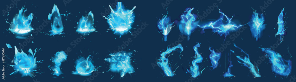Poster light ray burst effect set isolated on transparent background. magic color flare sparkle energy expl