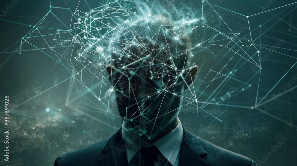 Poster A man's face is shown in a computer generated image with a lot of lines