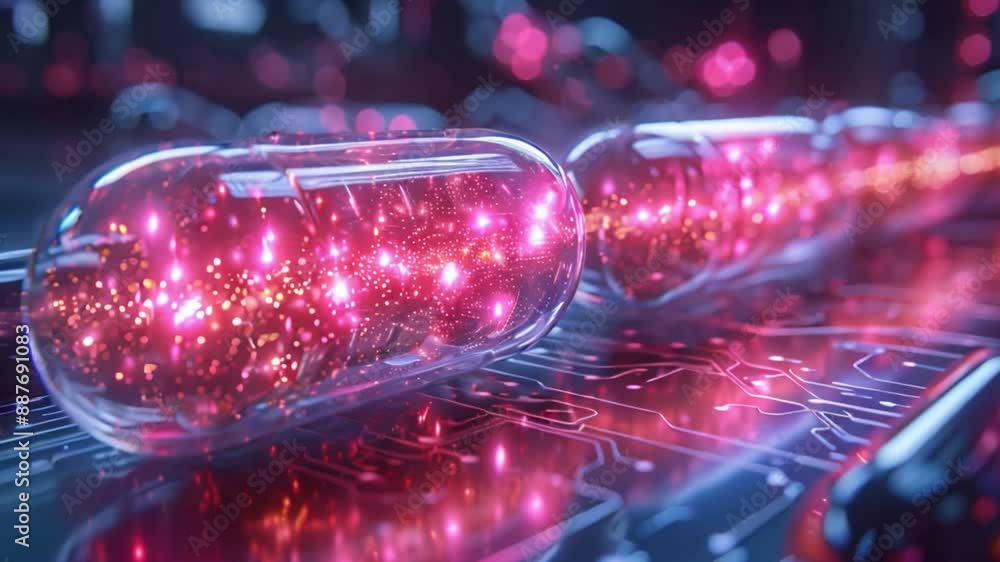 Aufkleber a detailed view of a computer keyboard with vibrant pink lights shining on the keys.