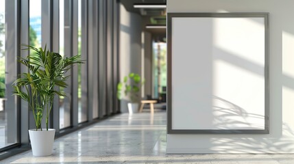 Fototapeta premium corporate branding identity logo display white blank frame mockup with modern business offices reception background as banner with copy space area mock up. copy space for text.