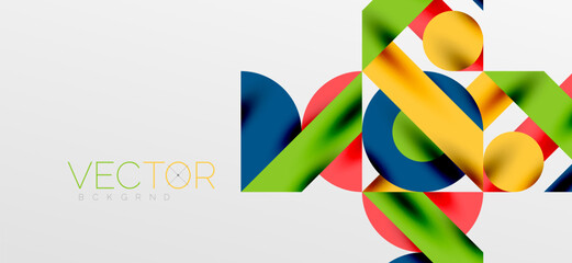 Circles and shadows. Colorful round elements with triangles, semi circles and other shapes. Vector Illustration For Wallpaper, Banner, Background, Card, Book Illustration, landing page