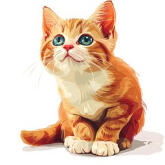 Cute Kitty vector illustration on a white background, A cute cartoon kitten with bright blue eyes, Ai generated