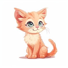 Obraz premium Cute Kitty vector illustration on a white background, A cute cartoon kitten with bright blue eyes, Ai generated