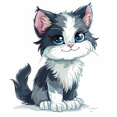 Obraz premium Cute Kitty vector illustration on a white background, A cute cartoon kitten with bright blue eyes, Ai generated