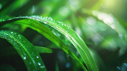 Naklejka premium Closeup of Dew on Leaf with Soft Focus and Natural Beauty