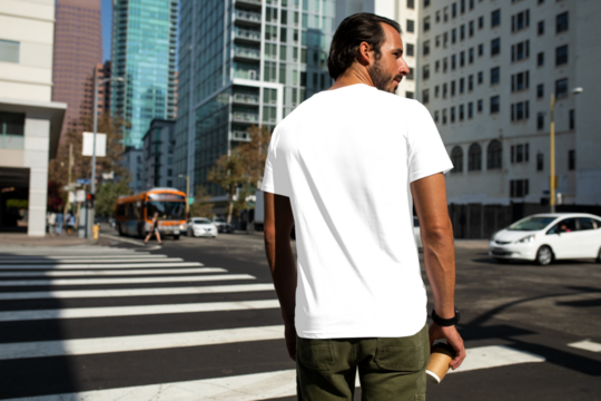 Png printed back t-shirt mockup white minimal style men’s streetwear