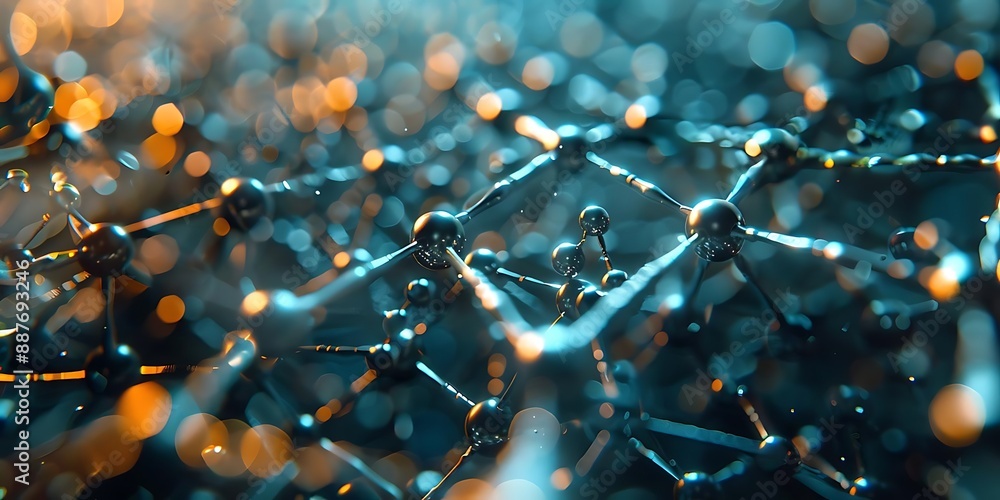 Poster abstract 3d illustration of a complex molecular structure with bokeh background