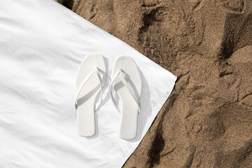 Png flip-flops apparel mockup on beach towel fashion outdoor
