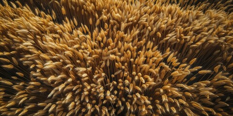 Aerial View of Golden Wheat Stalks During Harvest