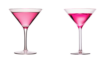 Classic Martini Glass With Pink Cocktail Set On Isolated Background. Refreshing Drink