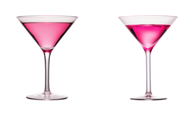 Classic Martini Glass With Pink Cocktail Set On Isolated Background. Refreshing Drink