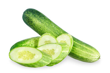 Cucumber with sliced isolated on white background.
