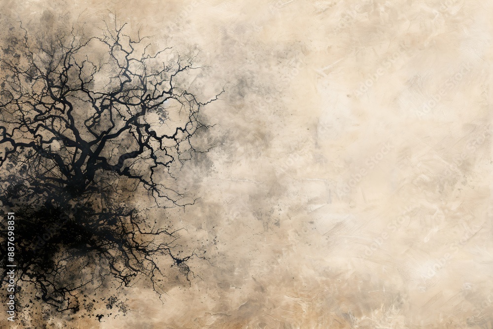 Poster abstract tree with intricate branches on a textured background for nature-inspired digital and print