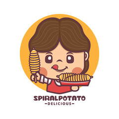 cute women mascot logo with spiral potato