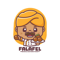 Punjabi chef cartoon mascot with falafel