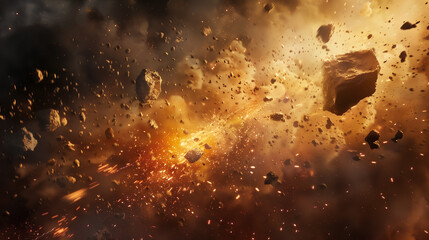 Obraz premium Flying debris, dust and other materials become airborne after an explosion, creating a swirling and turbulent atmosphere 