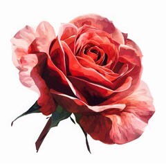 A vibrant red rose on a clean white background, Rose illustration on a white background, Ai generated