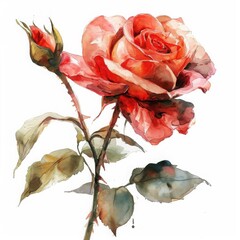Image of a red rose against a white backdrop, Rose illustration on a white background, Ai generated