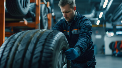 In a car service, a technician is passionate about replacing tires, focusing on ensuring maximum safety for the driver and the vehicle.
