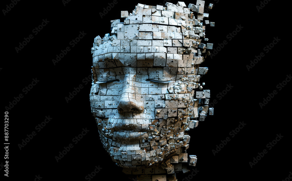 Canvas Prints abstract digital human face made out of cubes on black background. artificial intelligence and cyber