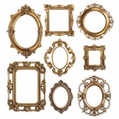 Set of Vintage Golden and wooden frame, decorative elegant luxury frame illustration design on a white background Ai generated