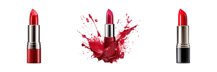 Classic Open Red Lipstick. Red Tube of Red Lipstick Set. Isolated on Background