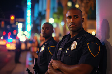 Portrait of policemen outdoors. Police officers or cops on street. Cops at work. Generated AI