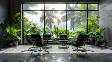 Fototapeta premium modern meeting room interior with a black table and chairs, 
