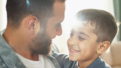 Close-up of an arab father and son sharing a tender and affectionate moment.