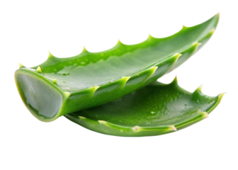 Organic green fresh aloe vera transparent gel isolated on transparent background

