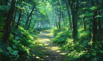 Fototapeta premium Sunbeams Through Forest Path