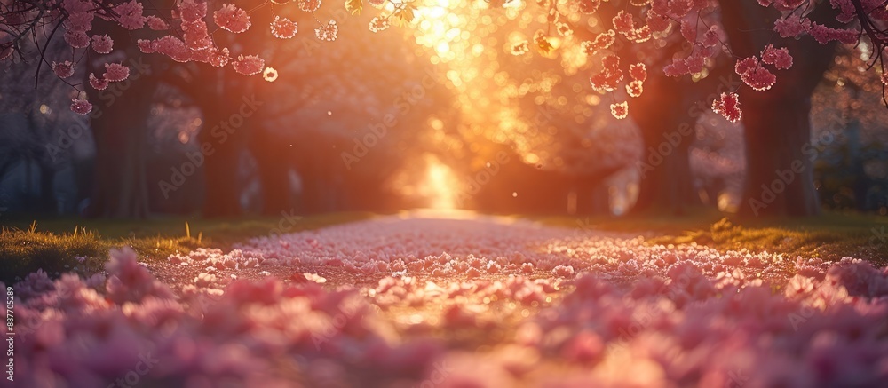 Poster A Pathway Through Blooming Cherry Trees