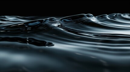 A close up of the water surface with the waves on the black background.