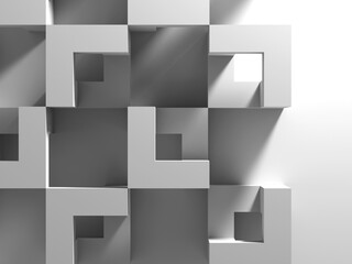 Abstract geometric wall installation of cubical shapes, 3 d