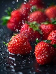 Macro Shots of Fresh Strawberries with Juicy Water Droplets