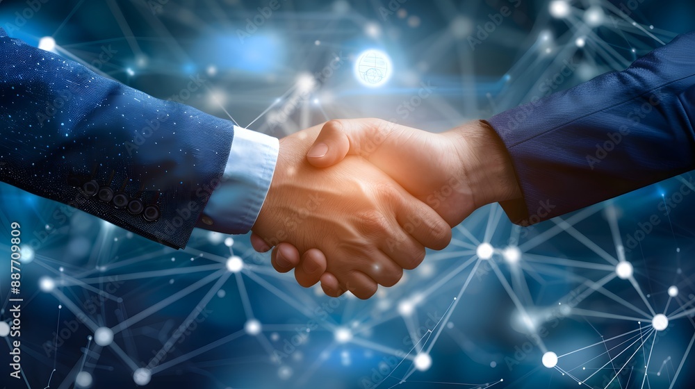 Poster a digital marketplace scene where managers negotiate and oversee relationships with it vendors, feat